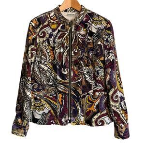Vintage 2000s Chico’s Women's Small Corduroy Jacket Paisley Boho Zip Front